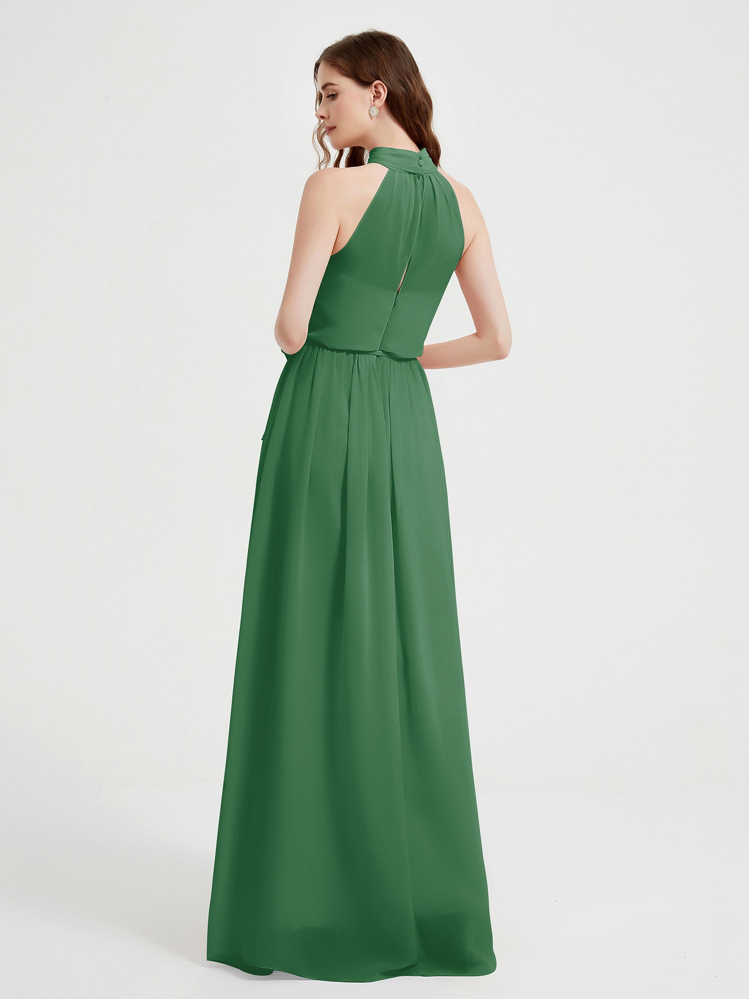 High Neck Full Length Dress with Slit Emerald